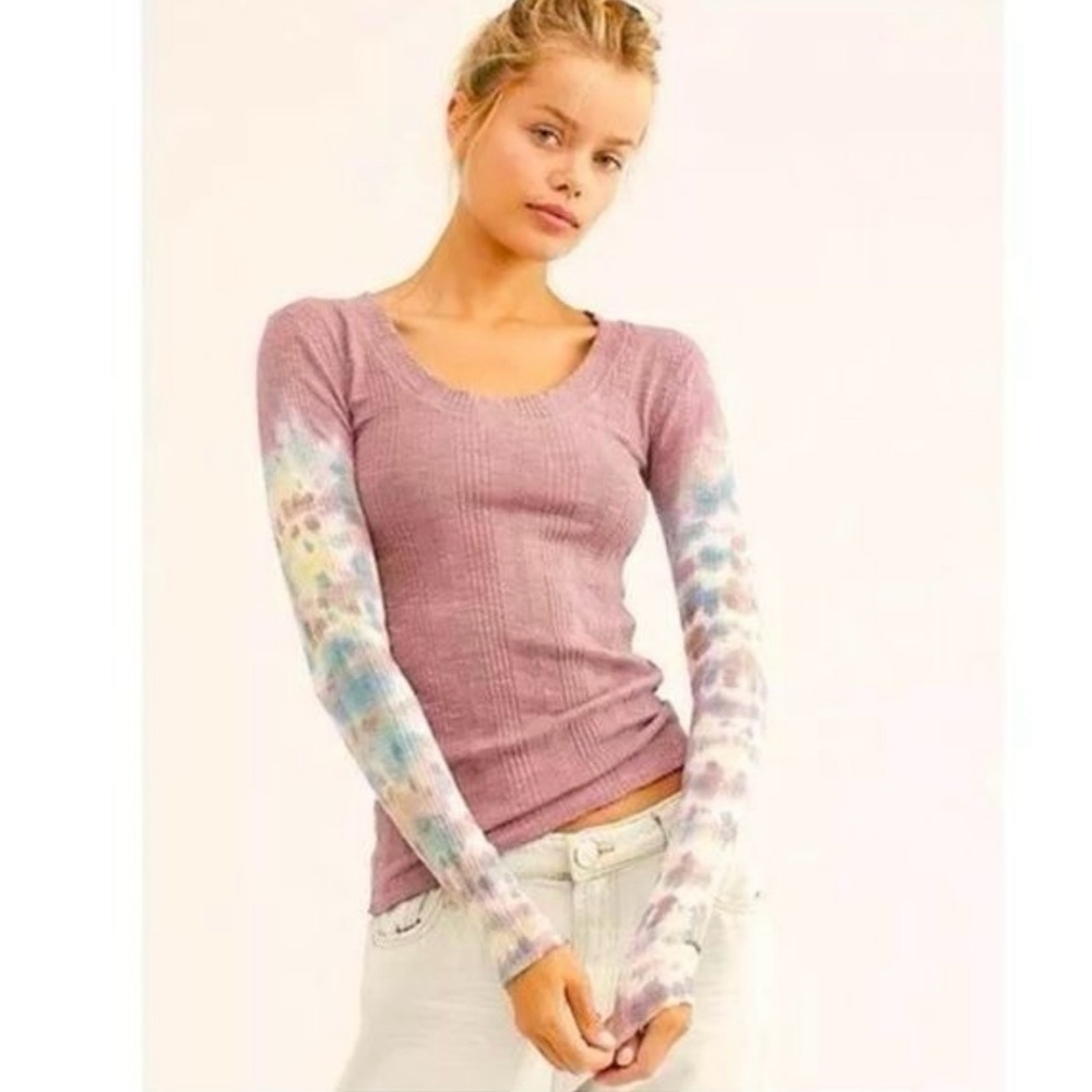 We The Free Ribbed Tie-Dye Long Sleeve Top